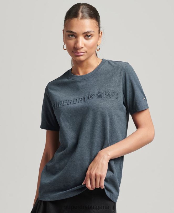Superdry облекло N00H2841 син Жени тениска с ретро корпоративно лого
