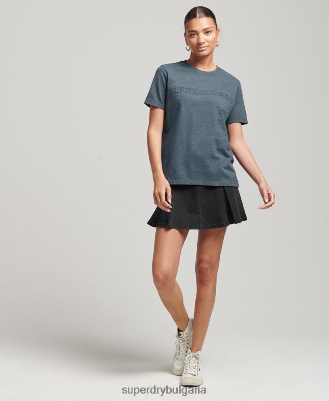 Superdry облекло N00H2841 син Жени тениска с ретро корпоративно лого