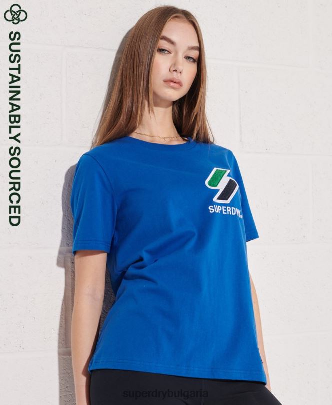 Superdry облекло N00H2851 син Жени спортна тениска от органичен памук от шенил