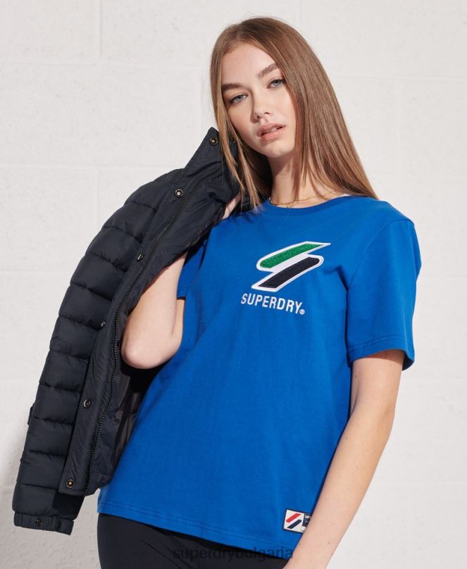 Superdry облекло N00H2851 син Жени спортна тениска от органичен памук от шенил