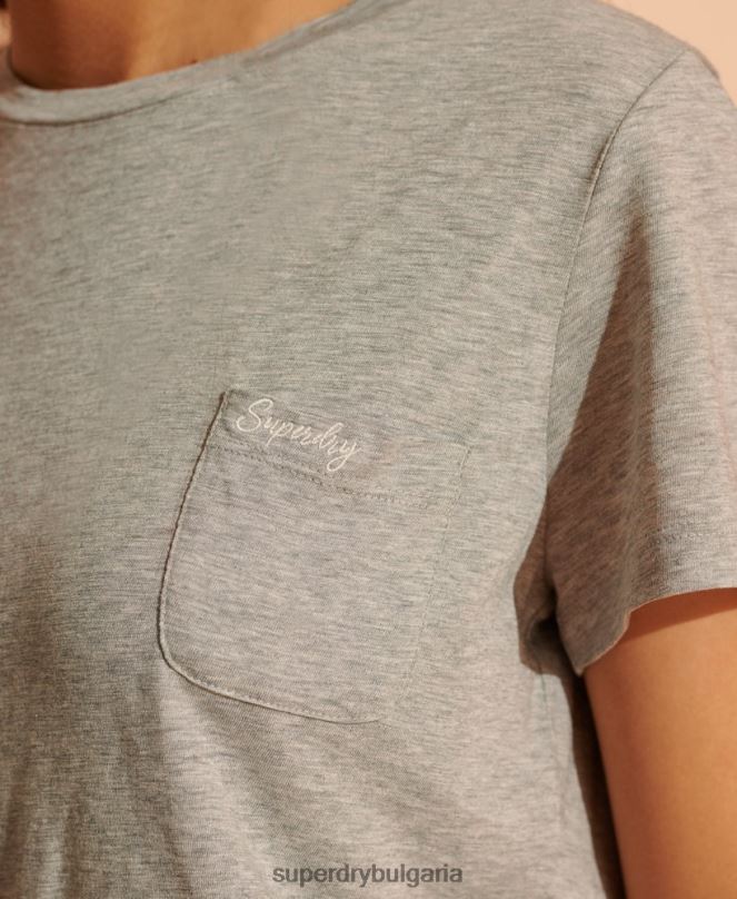Superdry облекло N00H2853 сиво Жени тениска с кръгло деколте от органичен памук
