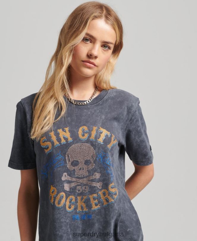 Superdry облекло N00H2856 тъмно сив Жени метална тениска с марка