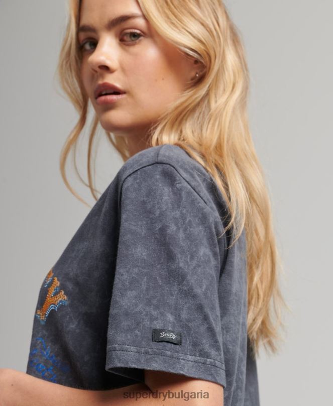 Superdry облекло N00H2856 тъмно сив Жени метална тениска с марка