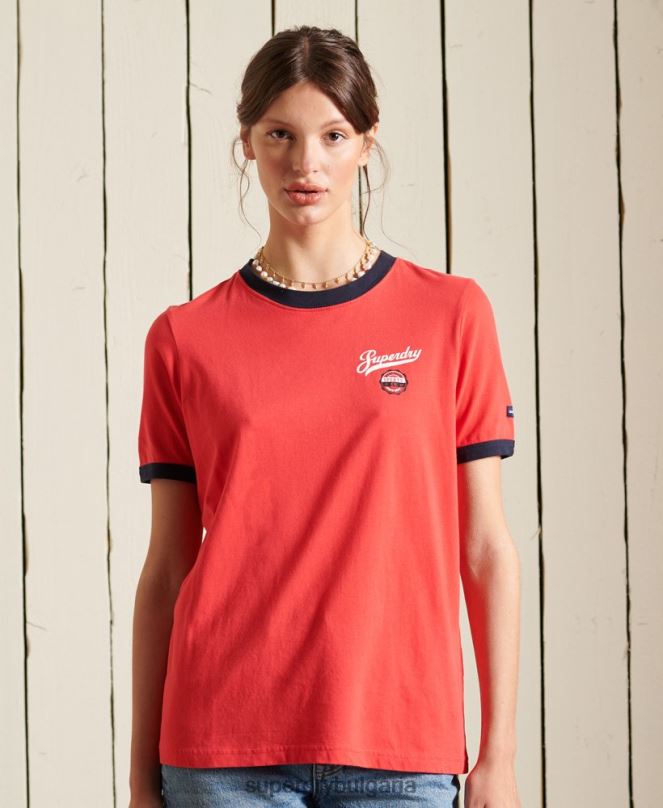 Superdry облекло N00H2857 червен Жени колежанска тениска в стил скрипт