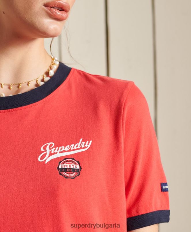 Superdry облекло N00H2857 червен Жени колежанска тениска в стил скрипт