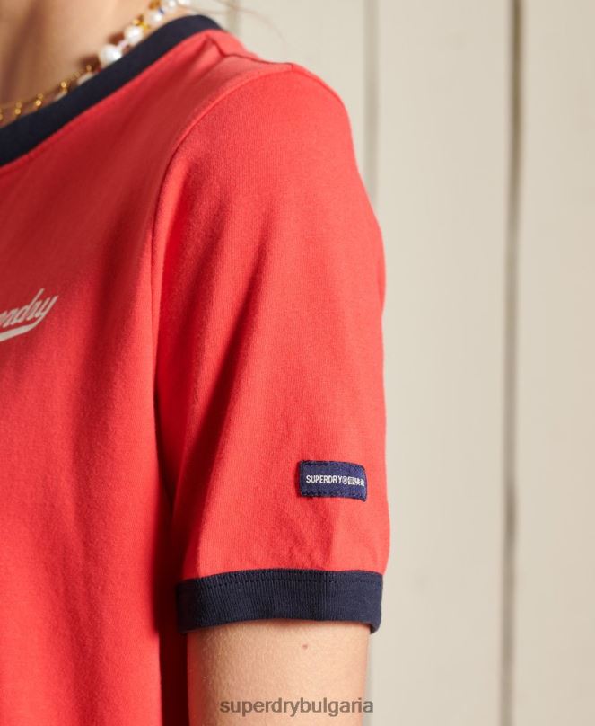 Superdry облекло N00H2857 червен Жени колежанска тениска в стил скрипт