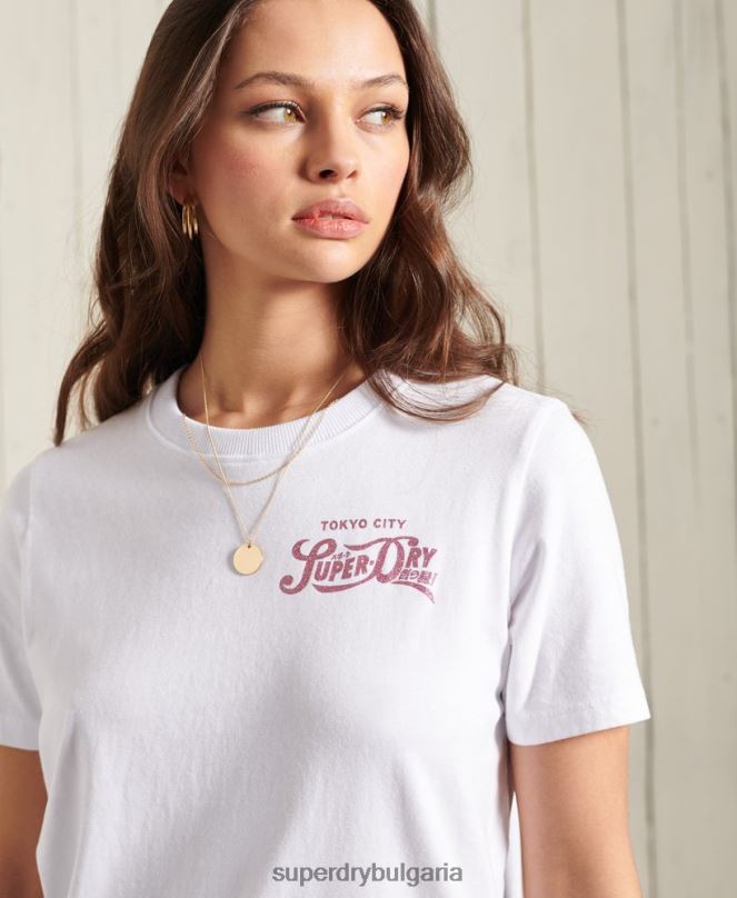 Superdry облекло N00H2859 бяло Жени стандартна тениска с блясък и блясък