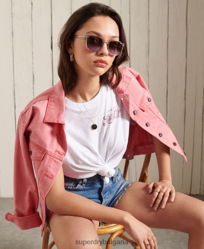 Superdry облекло N00H2859 бяло Жени стандартна тениска с блясък и блясък