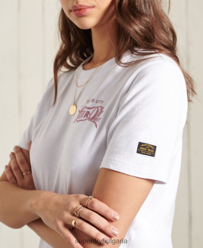 Superdry облекло N00H2859 бяло Жени стандартна тениска с блясък и блясък