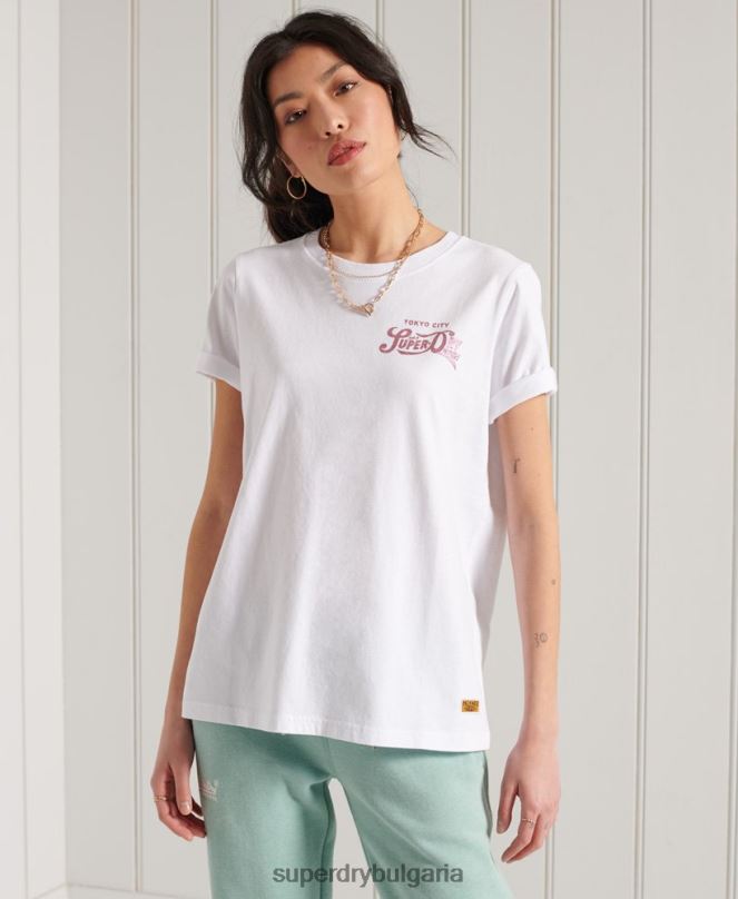 Superdry облекло N00H2861 бяло Жени тениска с блясък