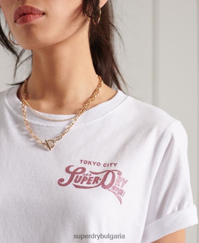 Superdry облекло N00H2861 бяло Жени тениска с блясък