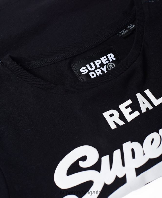 Superdry облекло N00H2866 черен Жени ретро тениска с лента за ръкави с лого