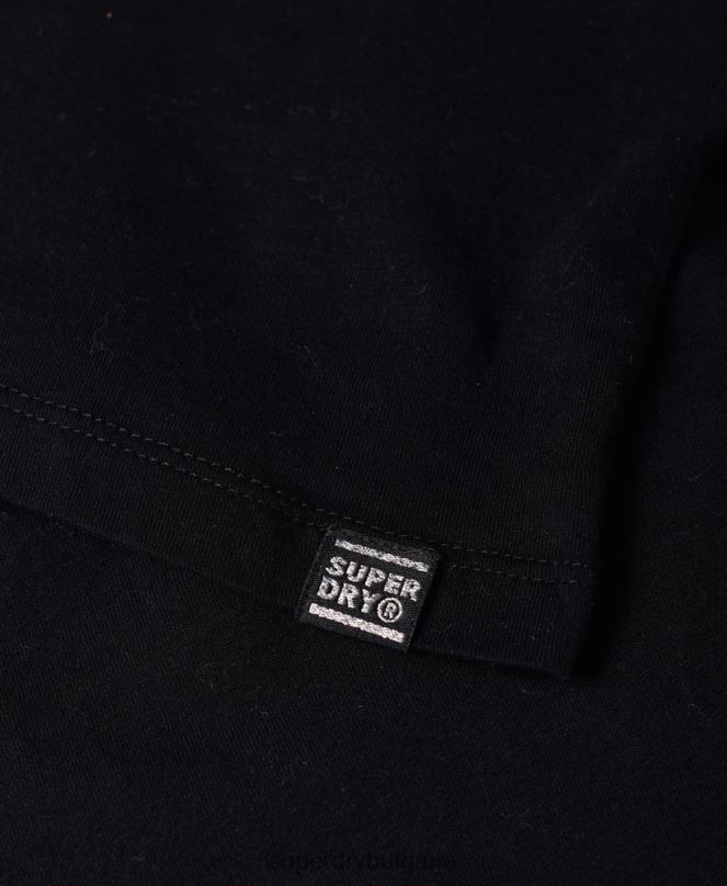 Superdry облекло N00H2866 черен Жени ретро тениска с лента за ръкави с лого