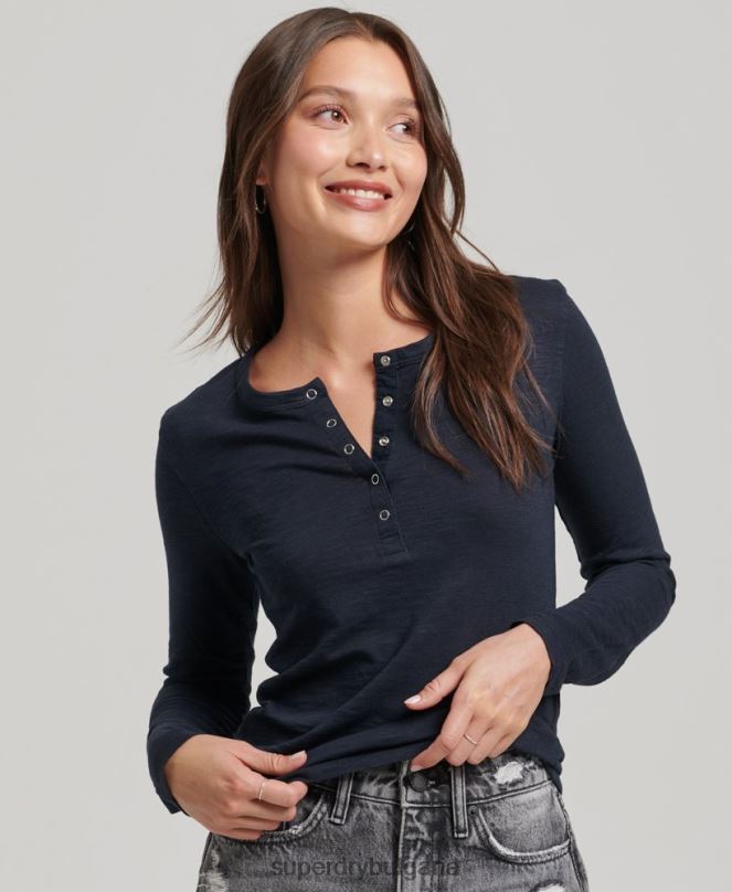 Superdry облекло N00H2869 военноморски флот Жени горна част от трико с дълги ръкави