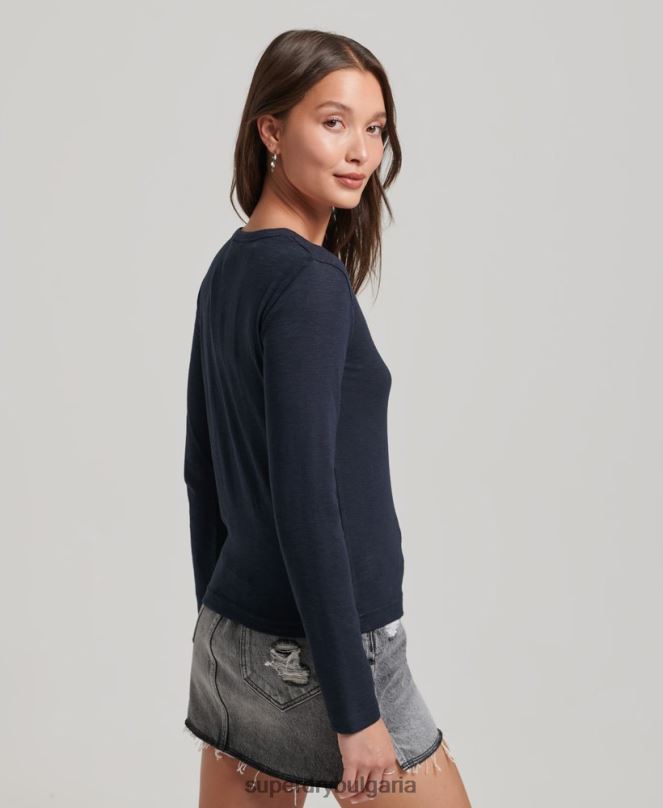Superdry облекло N00H2869 военноморски флот Жени горна част от трико с дълги ръкави