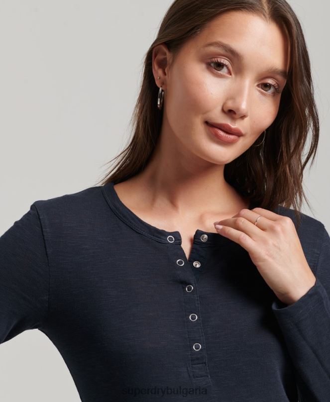 Superdry облекло N00H2869 военноморски флот Жени горна част от трико с дълги ръкави