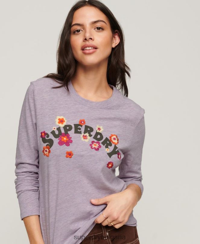 Superdry облекло N00H2885 лилаво Жени Винтидж горнище с носталгия с дълъг ръкав
