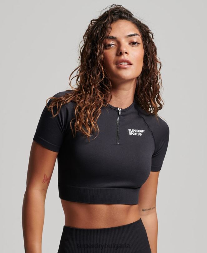 Superdry облекло N00H2908 черен Жени core безшевно изрязано горнище с къс ръкав