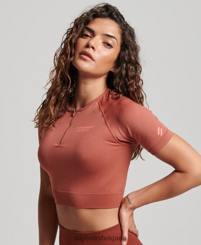 Superdry облекло N00H2931 кафяво Жени core безшевно изрязано горнище с къс ръкав