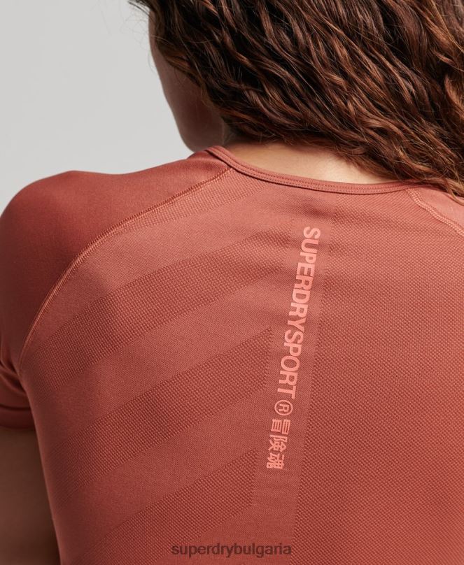 Superdry облекло N00H2931 кафяво Жени core безшевно изрязано горнище с къс ръкав