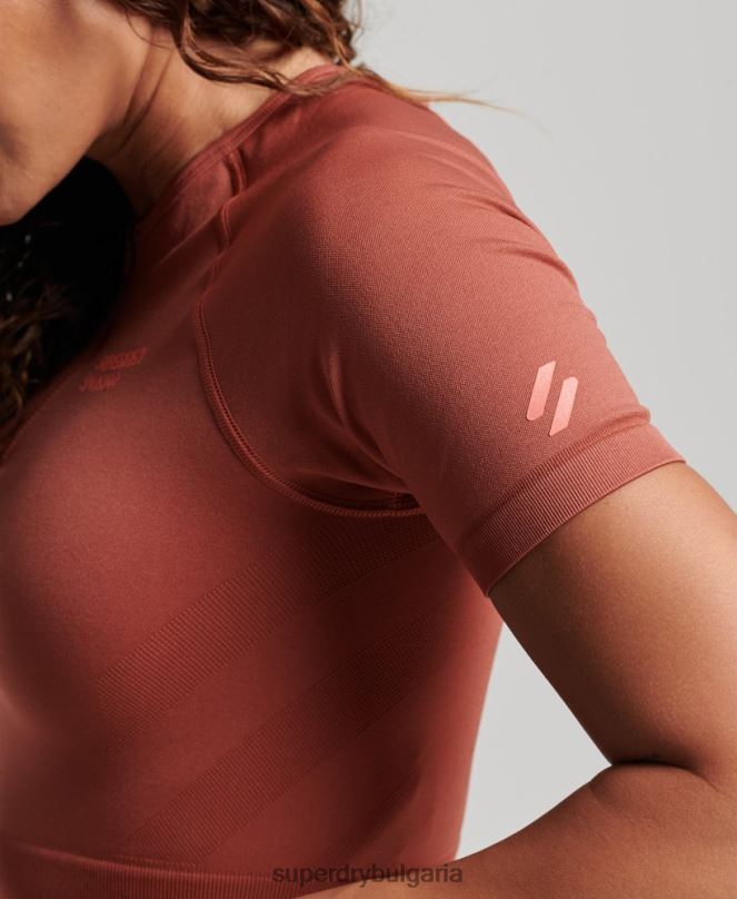 Superdry облекло N00H2931 кафяво Жени core безшевно изрязано горнище с къс ръкав