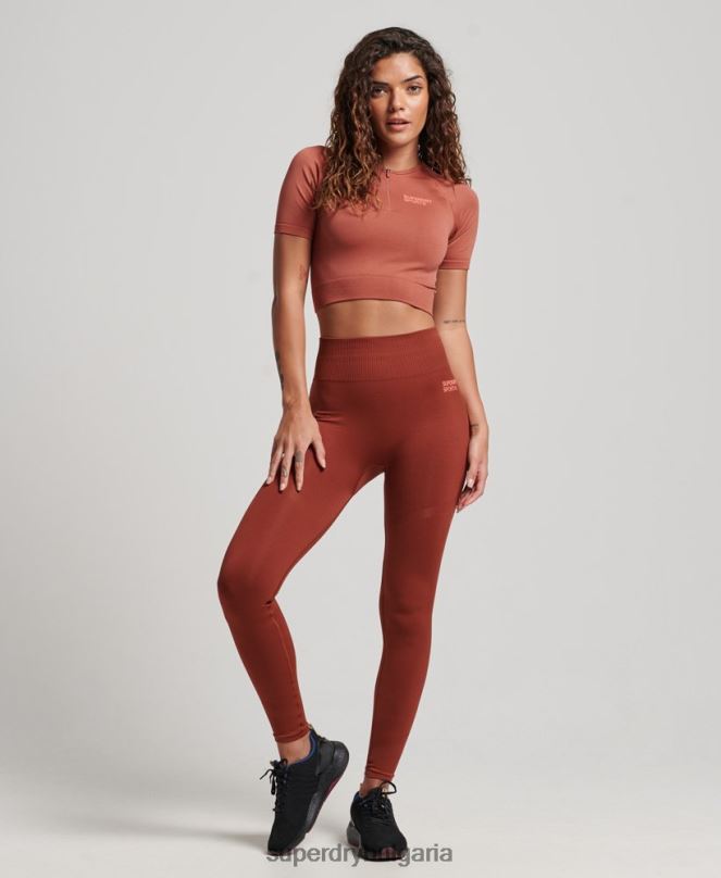 Superdry облекло N00H2931 кафяво Жени core безшевно изрязано горнище с къс ръкав