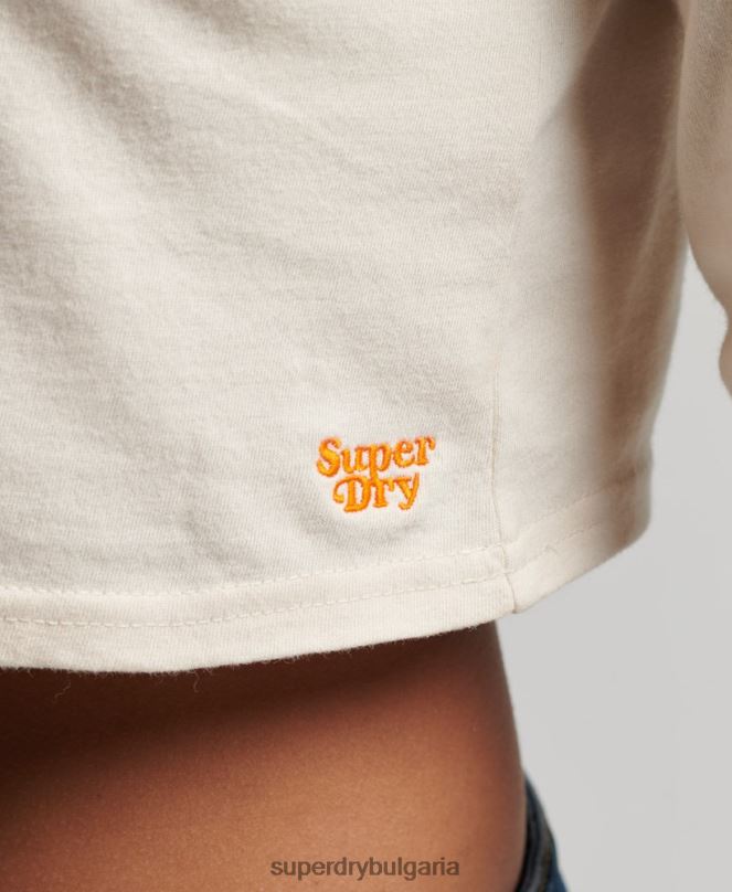 Superdry облекло N00H2932 сметана Жени Горнище с дълъг ръкав с ретро райе от органичен памук