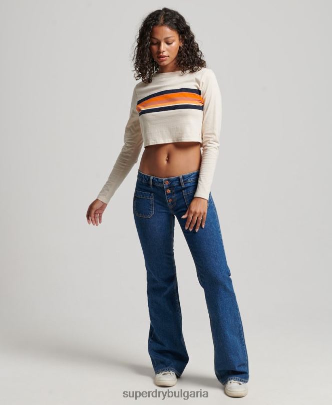 Superdry облекло N00H2932 сметана Жени Горнище с дълъг ръкав с ретро райе от органичен памук