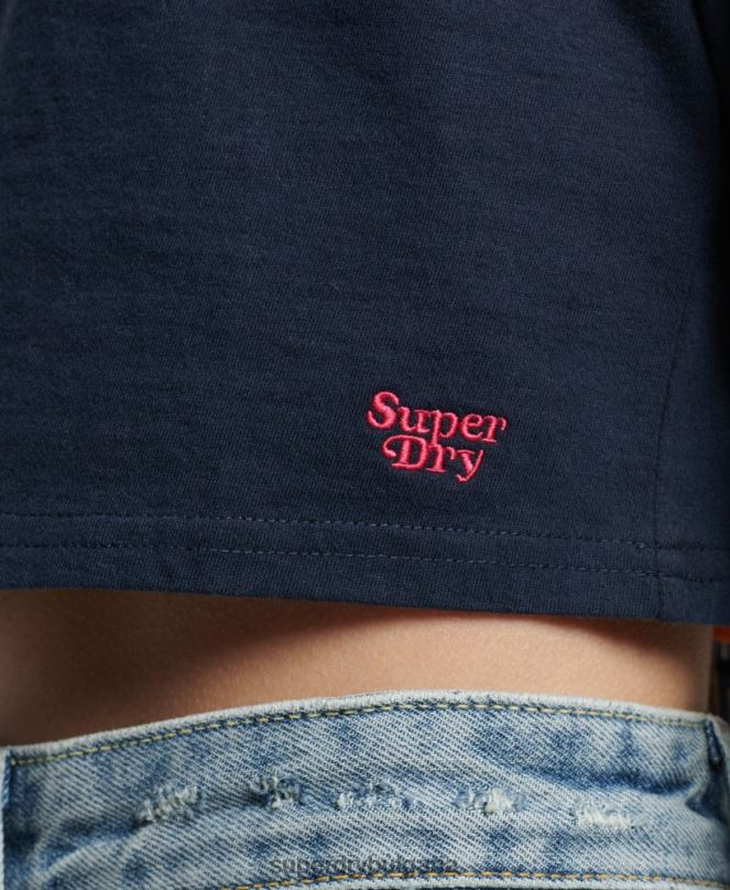 Superdry облекло N00H2970 военноморски флот Жени Горнище с дълъг ръкав с ретро райе от органичен памук
