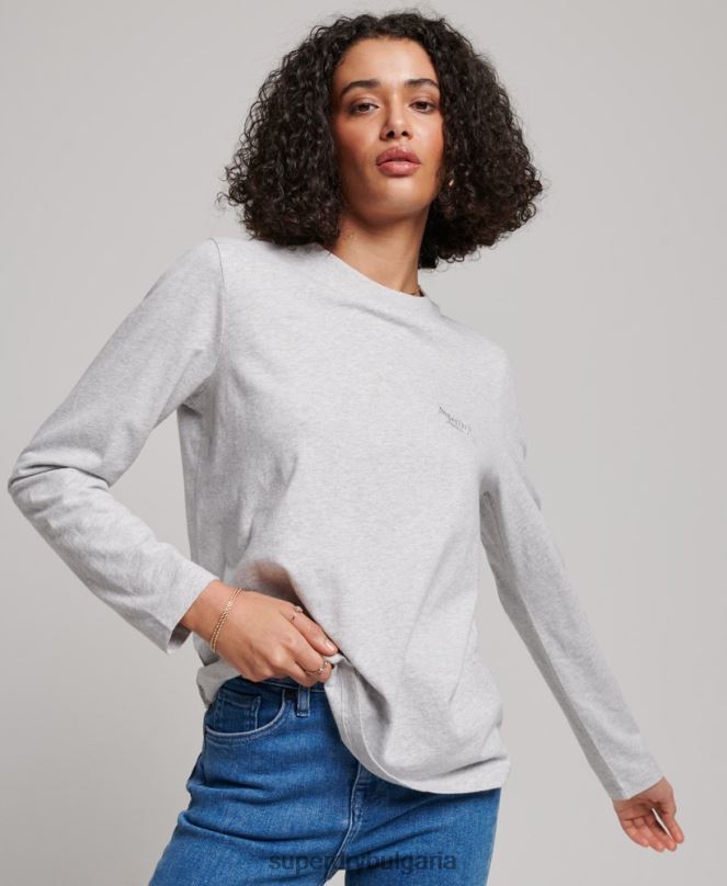 Superdry облекло N00H2971 светло сив Жени горнище с дълъг ръкав с ретро лого от органичен памук