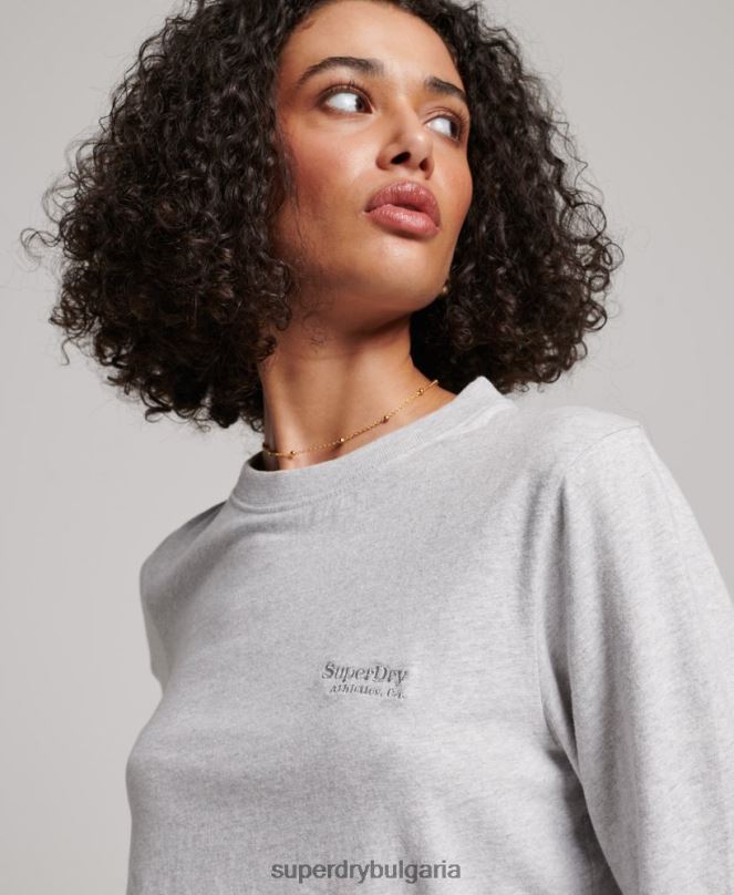Superdry облекло N00H2971 светло сив Жени горнище с дълъг ръкав с ретро лого от органичен памук
