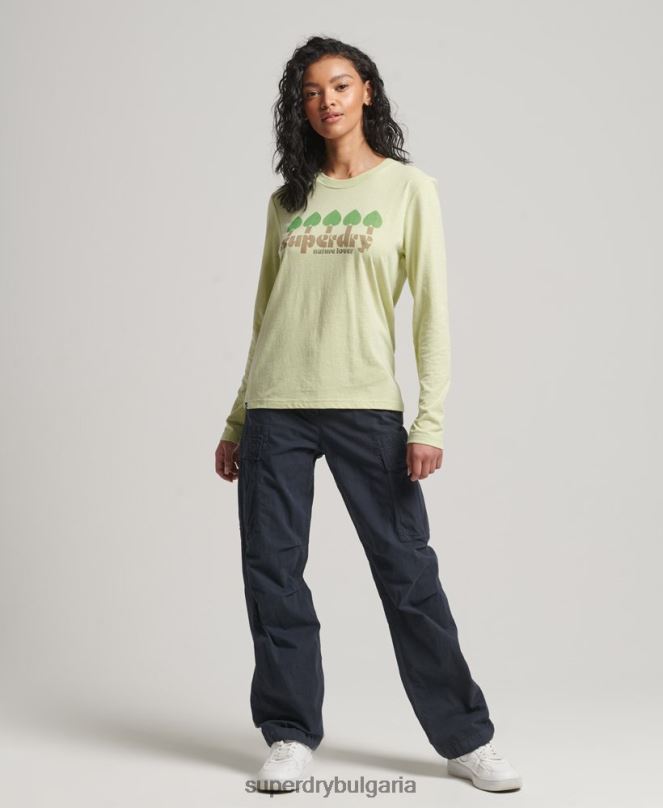 Superdry облекло N00H2987 зелено Жени Винтидж горнище с носталгия с дълъг ръкав