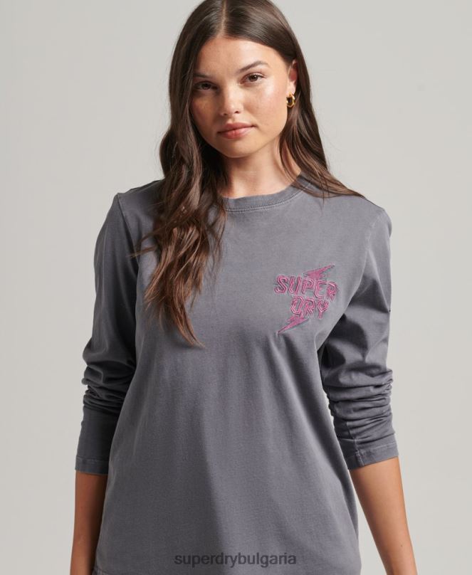 Superdry облекло N00H3027 тъмно сив Жени горнище с дълъг ръкав инди марка