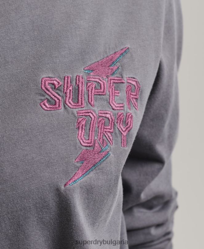 Superdry облекло N00H3027 тъмно сив Жени горнище с дълъг ръкав инди марка