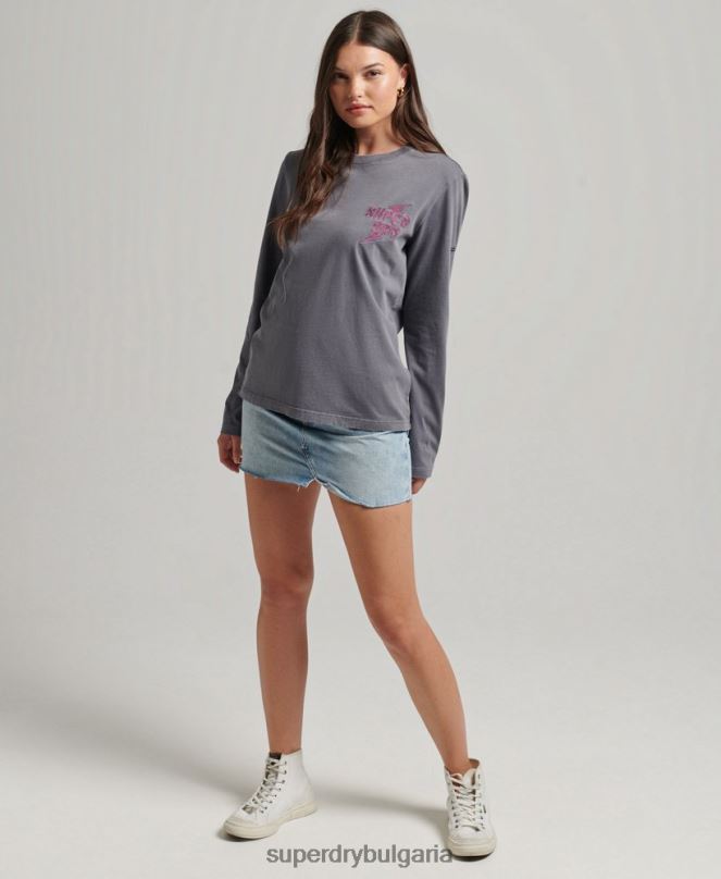 Superdry облекло N00H3027 тъмно сив Жени горнище с дълъг ръкав инди марка
