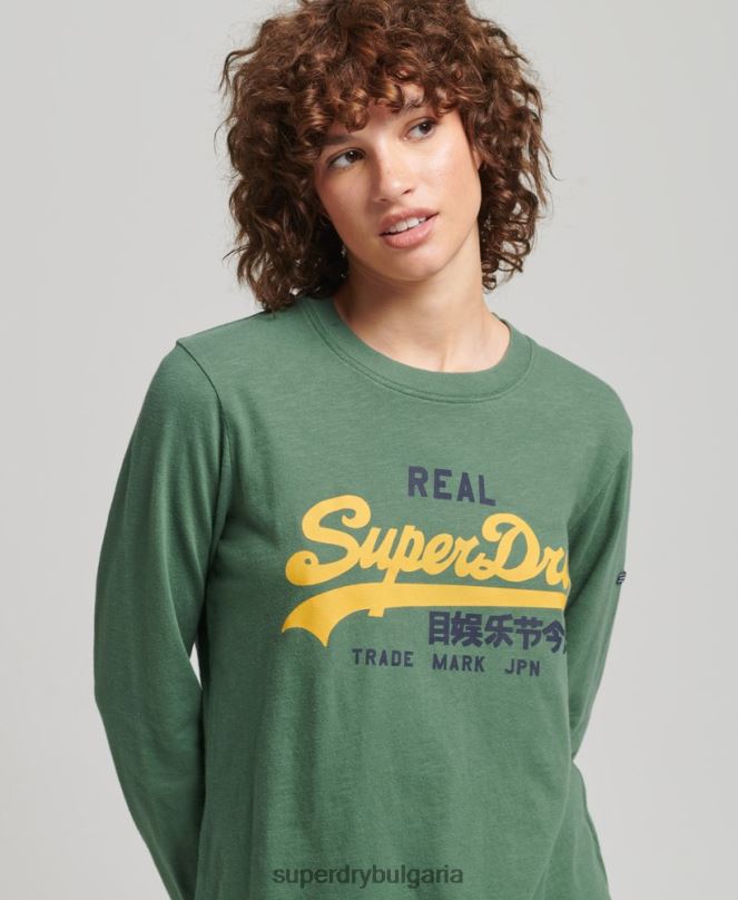 Superdry облекло N00H3045 зелено Жени горнище с дълъг ръкав с ретро лого и наследство