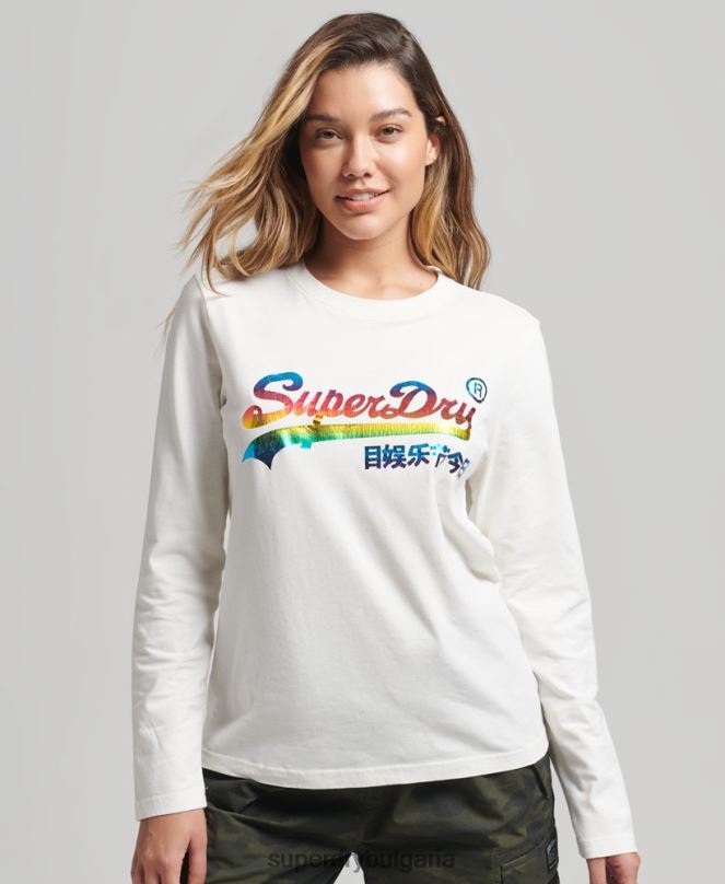 Superdry облекло N00H3070 бяло Жени горнище с дълги ръкави с ретро лого и дъга