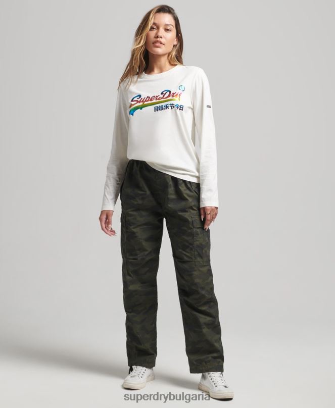 Superdry облекло N00H3070 бяло Жени горнище с дълги ръкави с ретро лого и дъга