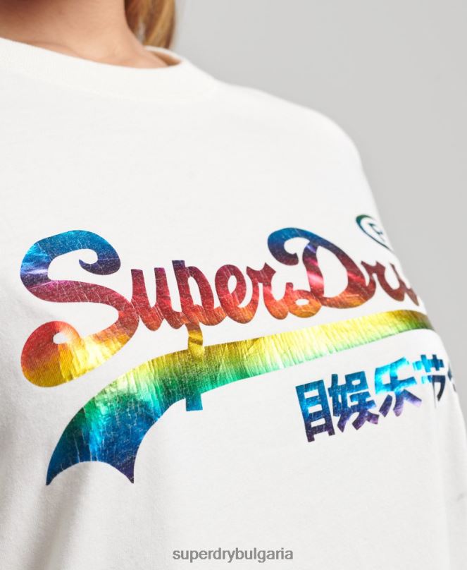 Superdry облекло N00H3070 бяло Жени горнище с дълги ръкави с ретро лого и дъга