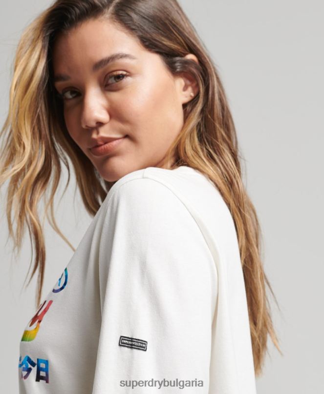 Superdry облекло N00H3070 бяло Жени горнище с дълги ръкави с ретро лого и дъга