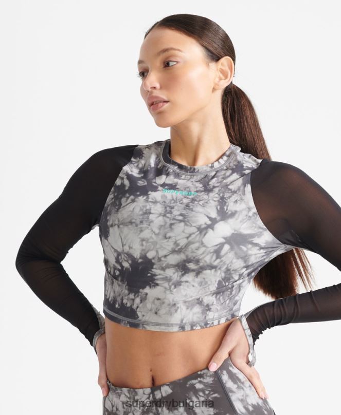 Superdry облекло N00H4205 сиво Жени мрежесто скъсено горнище с дълъг ръкав