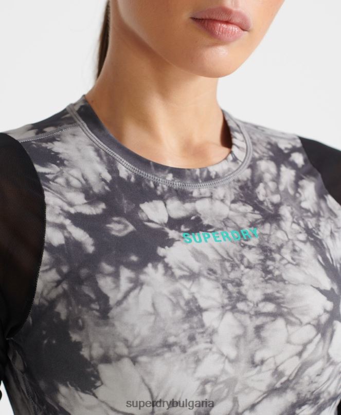 Superdry облекло N00H4205 сиво Жени мрежесто скъсено горнище с дълъг ръкав
