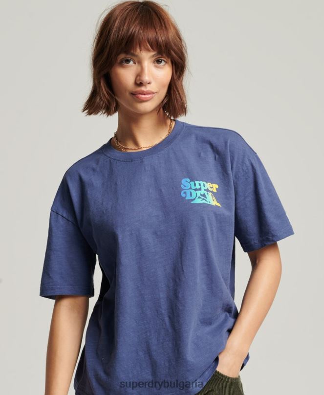 Superdry облекло N00H6184 син Жени ретро тениска с кали райе
