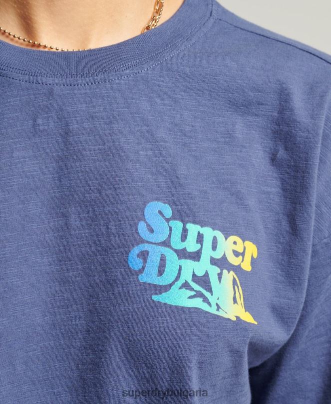 Superdry облекло N00H6184 син Жени ретро тениска с кали райе