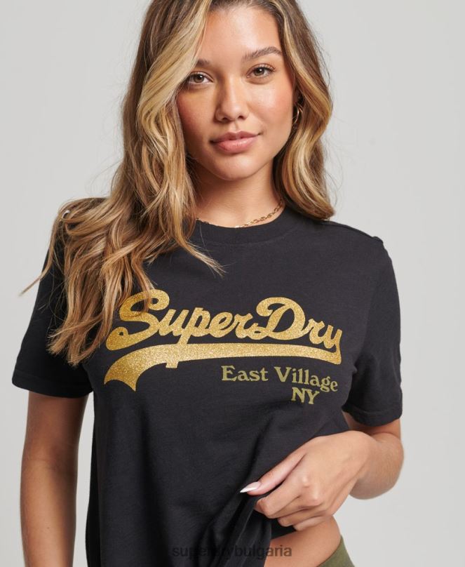 Superdry облекло N00H6185 черен Жени тениска с украсено графично лого