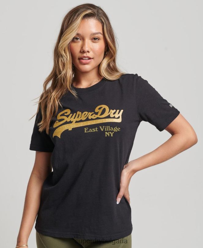 Superdry облекло N00H6185 черен Жени тениска с украсено графично лого