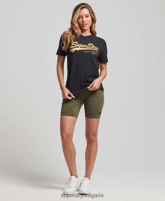 Superdry облекло N00H6185 черен Жени тениска с украсено графично лого