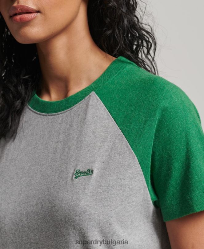 Superdry облекло N00H6186 зелено Жени ретро бейзболна тениска от органичен памук
