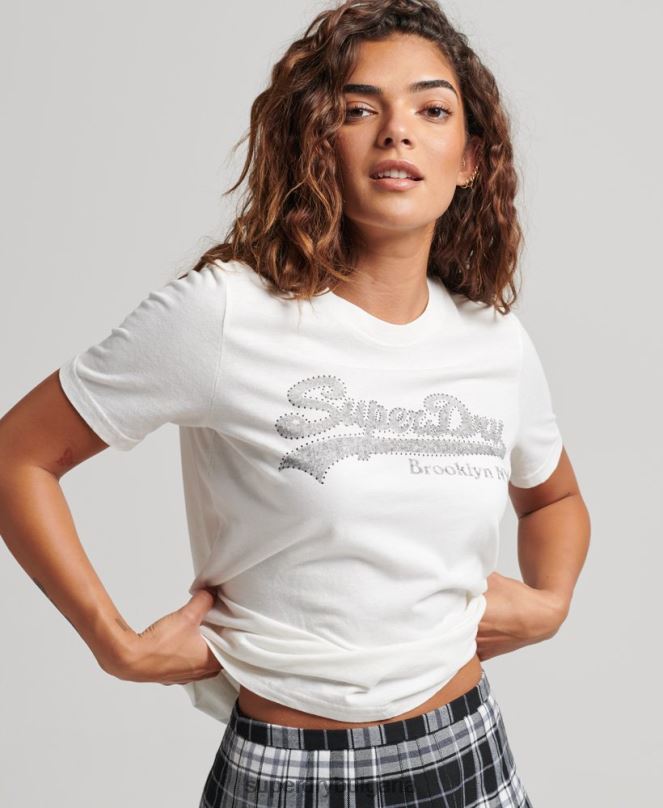 Superdry облекло N00H6188 сметана Жени тениска с украсено графично лого