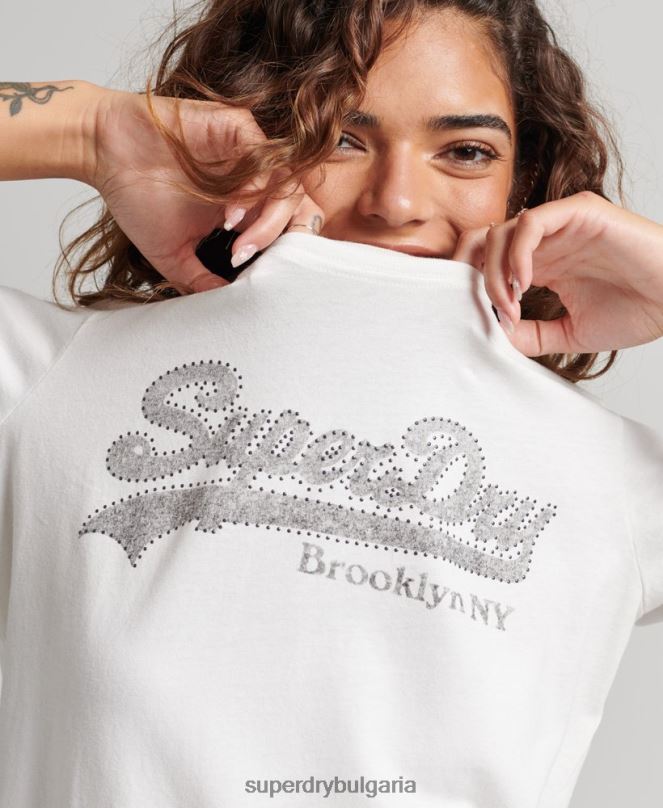 Superdry облекло N00H6188 сметана Жени тениска с украсено графично лого